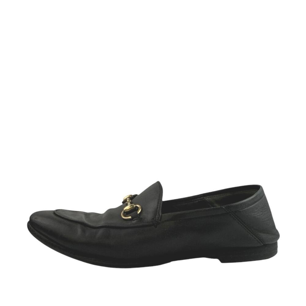 Gucci Women's Black Leather Horsebit Accent Slip On Loafers Flats 35 1/2 US 4.5